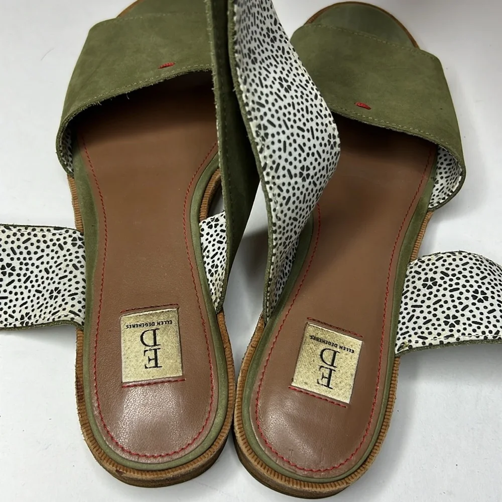ED Ellen Degeneres Sanja Sandals Ankle Wrap Leather Suede Olive Comfort 7.5 37.5